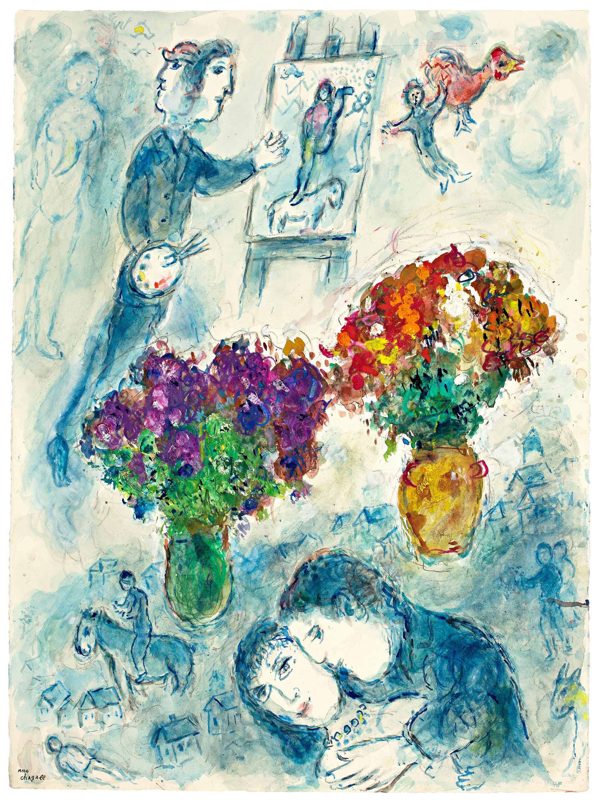 BRAFA Art 2022 Stern Pissarro Gallery Marc Chagall Les amoureux aux deux bouquets et le peintre circa1975