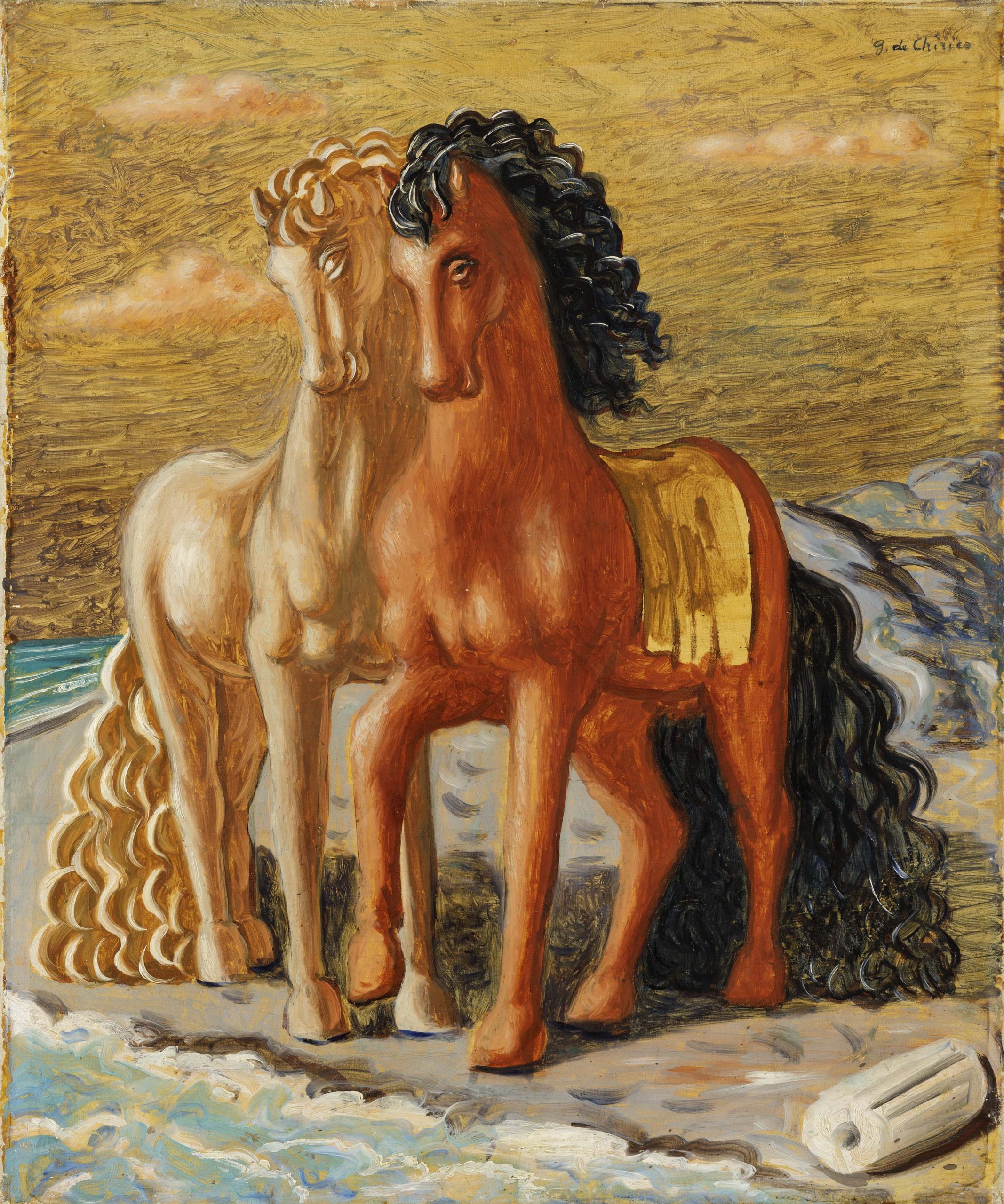©GIORGIO DE CHIRICO, by SIAE 2021. Cavalli antichi, (1929) olio su tela, cm 73x60 cm Collezione privata. Courtesy Massimo Vecchia