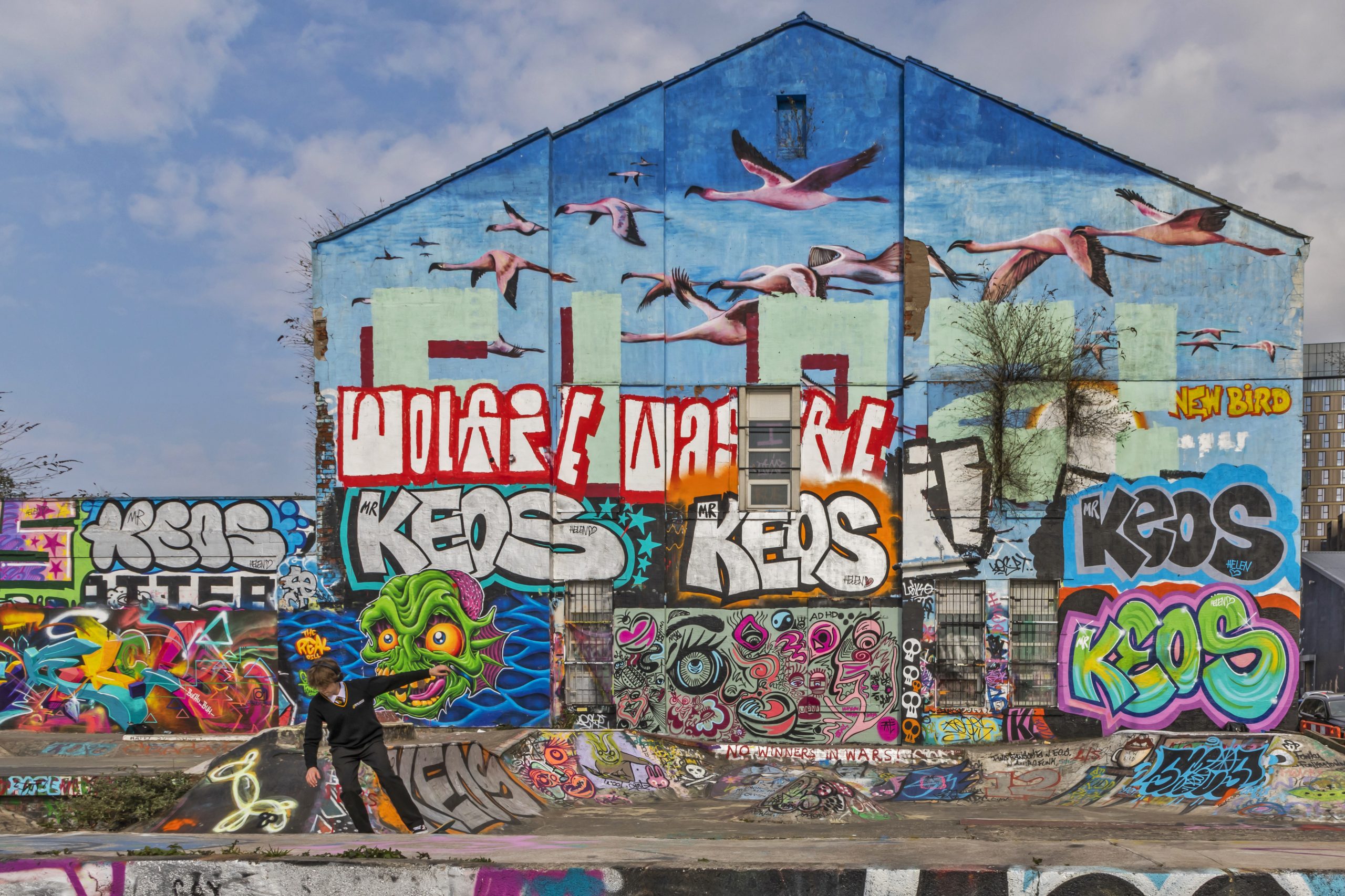 Sovrapposizione di graffiti allo skate park che si trova nel Baltic Trinagle il quartiere alternativo che ha visto la trasformazione di molti magazzini e fabbriche in pubs, centri culturali e locali notturni.