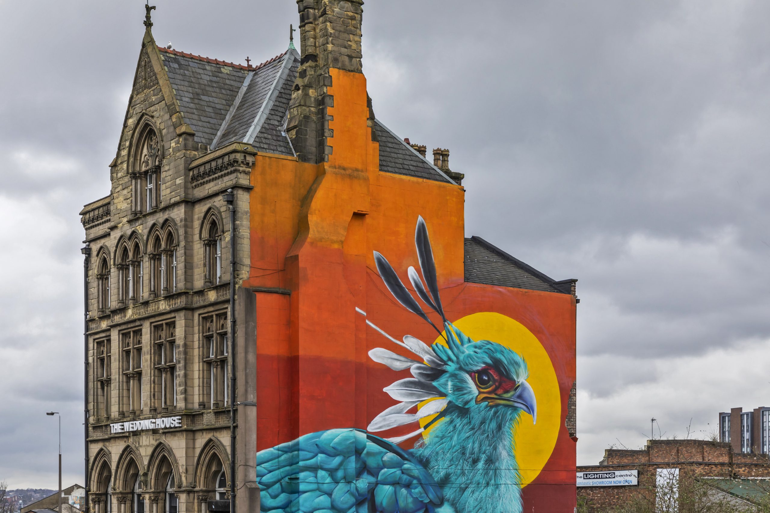 Il murales Liver Bird realizzato dallo street artist John Culshow sui muri della wedding house nel Baltic Triangle. Il liver bird è l’uccello mitico mezzo cormorano e mezzo aquila, simbolo della città di Liverpool.