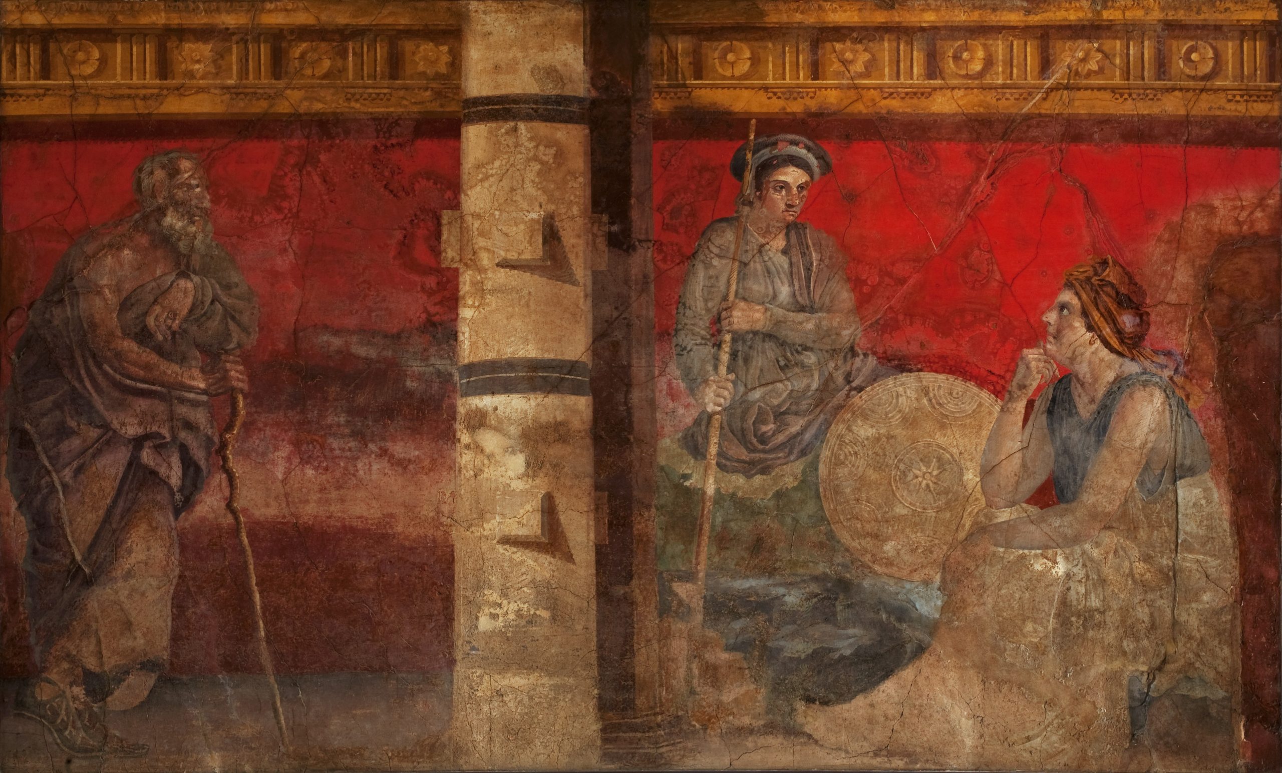 Filosofo con Macedonia e Persia Boscoreale, Villa di Fannio Sinistore, oecus (H), parete ovest Affresco, 240 x 345 cm. MANN, Inv. s.n. inv. 906. I secolo a.C. - II stile