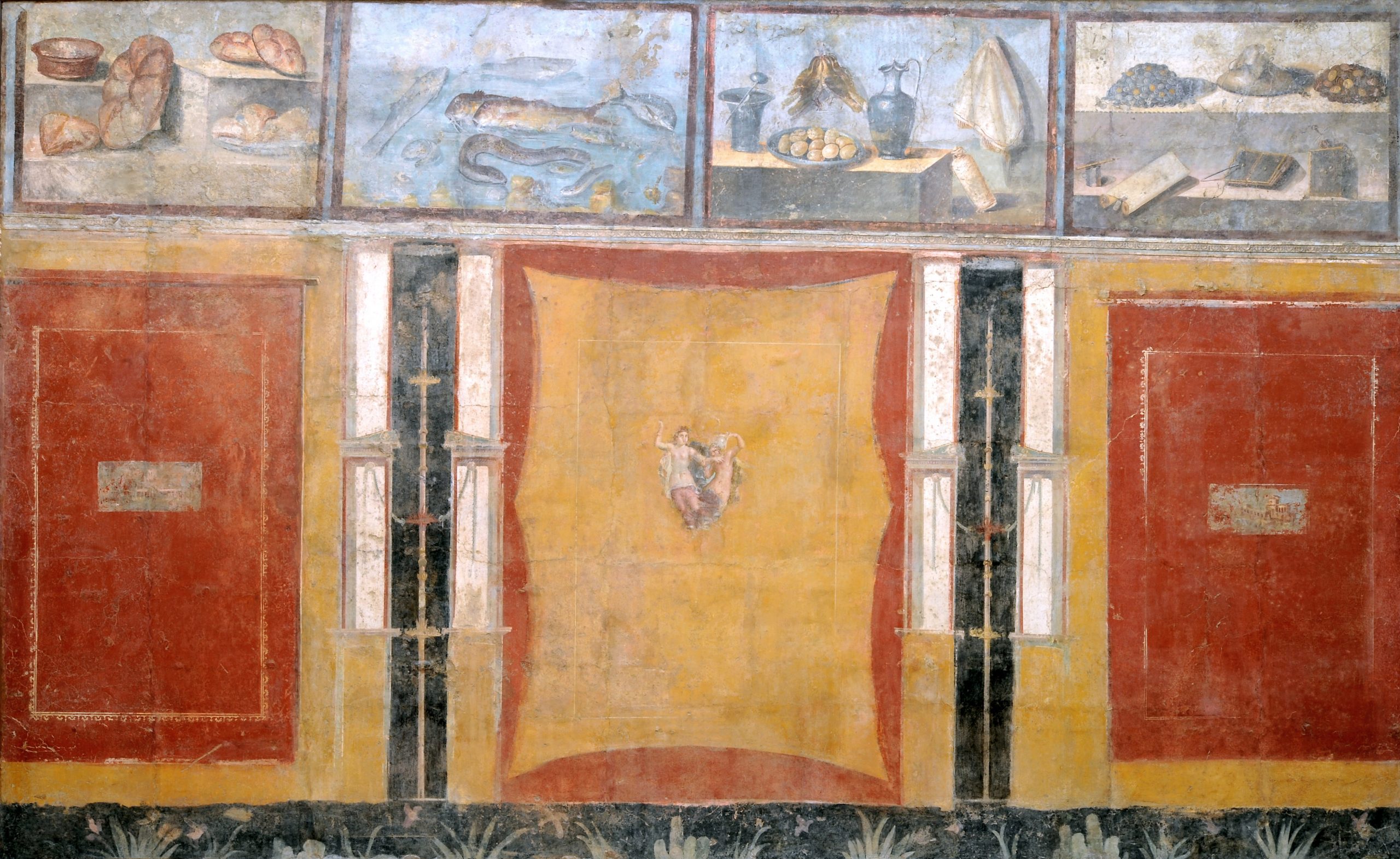 Parete in IV stile con Nature Morte (xenia) Pompei, Praedia di Iulia Felix, Reg. II, 4, 3, tablino (92), parete sud Affresco, 298 x 447 cm MANN, Inv. 8598 I secolo d.C.